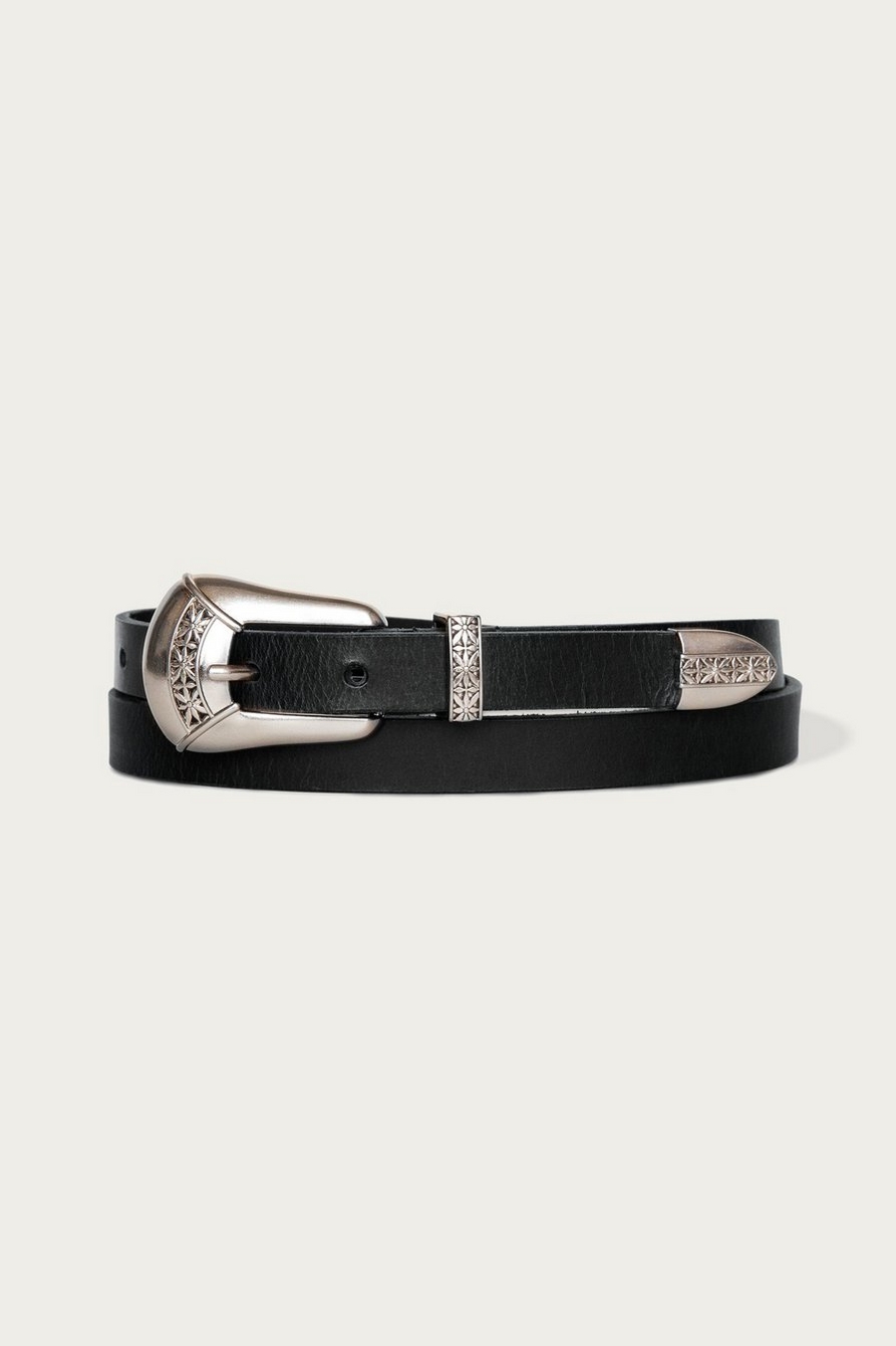 leather belt with western buckle set